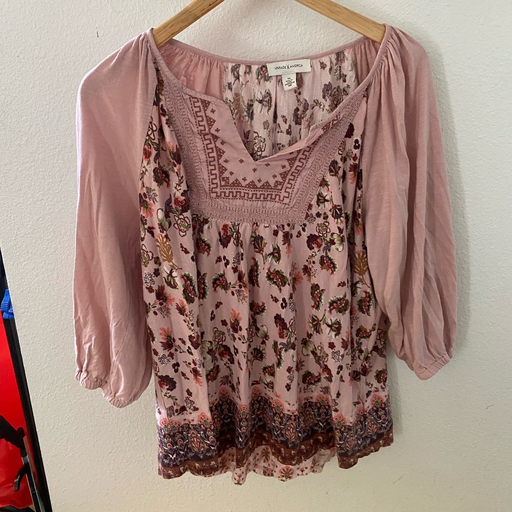 Vintage America Floral Boho Flowy Long Sleeve Blouse